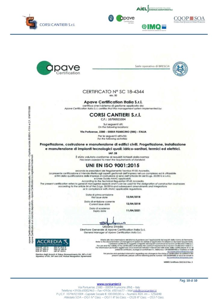 Certificato Di Conformità Per Gli Standard Di Qualità ISO:9001 - Corsi ...